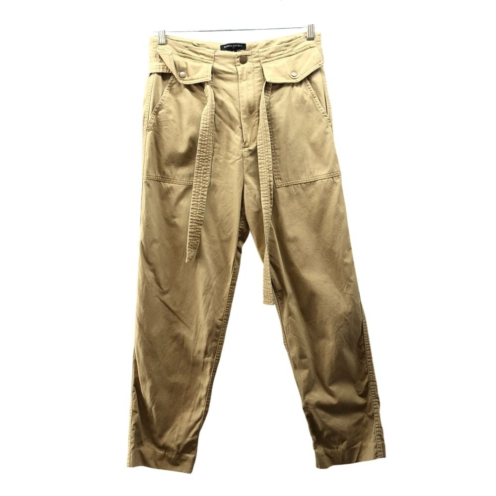 Banana Republic Tie Waist Utility Pants Womens 8 Khaki High Rise Chino Straight